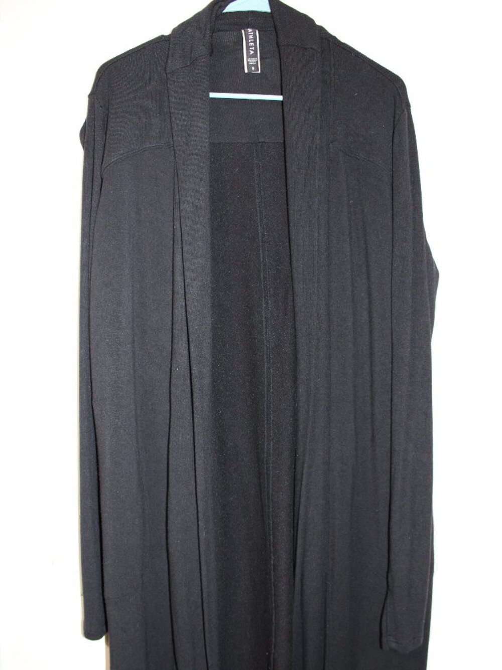 Athleta Women's Black Open Front Longline Draped Cardigan with Pockets